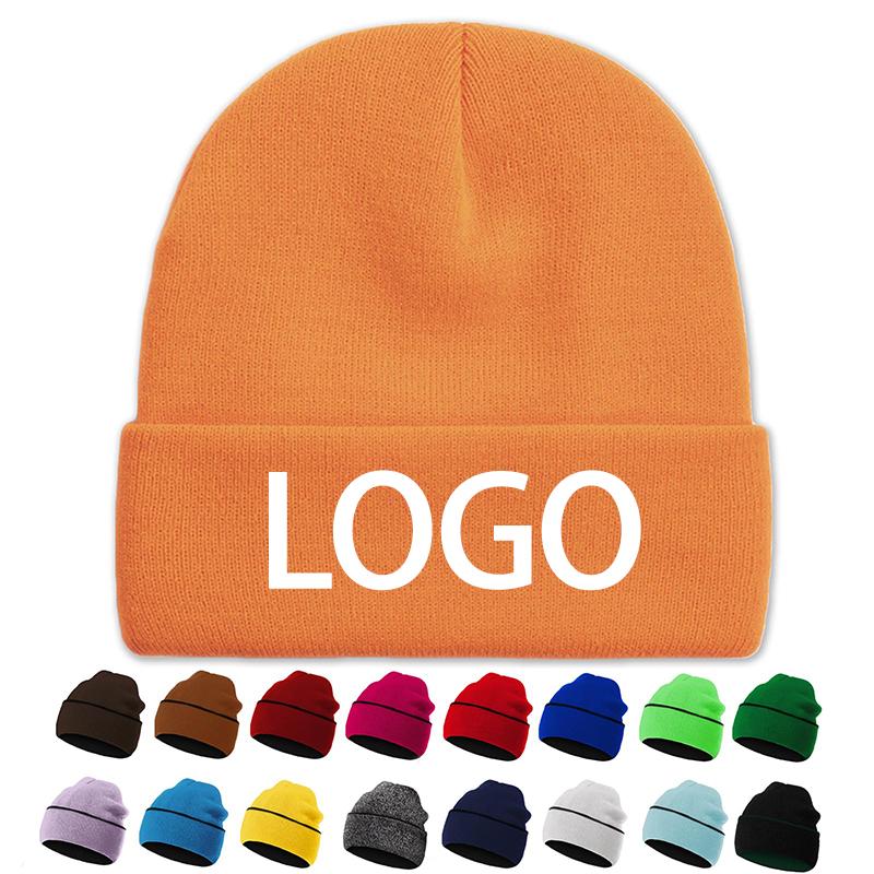 Men Women Unisex Knitted Beanie Hats Winter Soft Warm Skull Cap Fashion Outdoor Casual 3D Embroidery Beach Custom Logo 100%