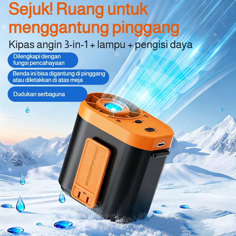 Summer waist clip mini fan 100-level cool wind, portable outdoor flashlight for construction workers and camping trips