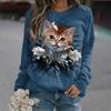 Autumn High Quality Women's Round Neck Long Sleeve 3D Printed Pet Cat Pattern Fashion Casual Women's Plus Size XXS-6XL