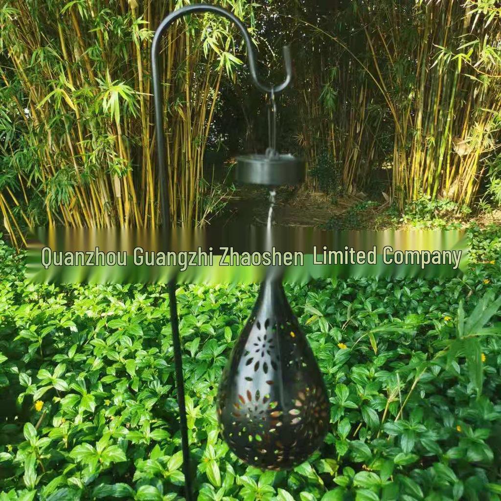 Cross-Border Iron Art Solar Lamp: Hollow Outdoor Courtyard Lawn Projection Light in Water Drop Shape