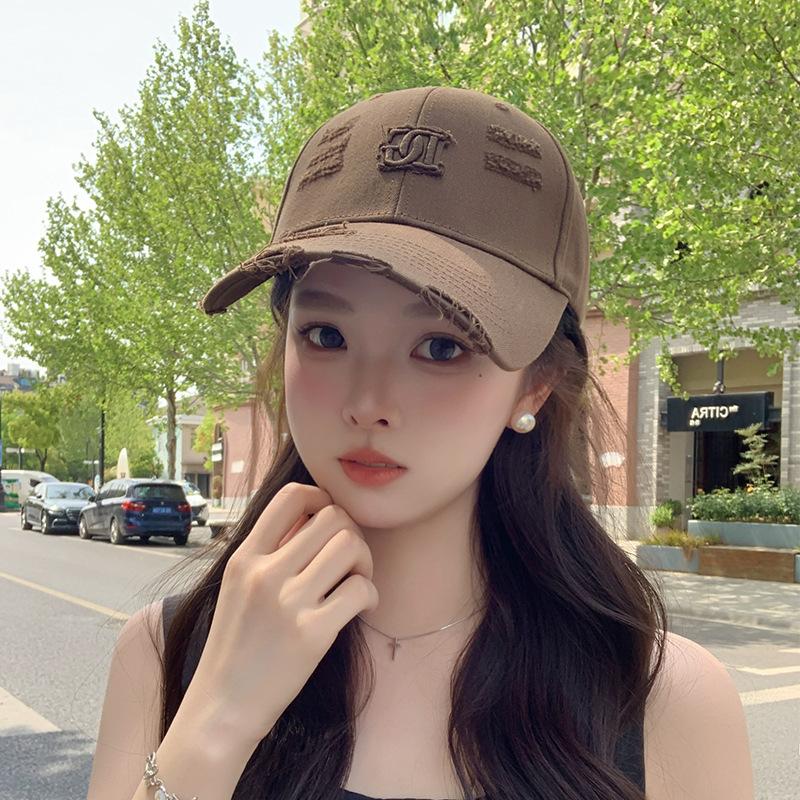 Letter Embroidery Ripped Cap Tide Couple Versatile Face Small Baseball Cap Outdoor Face Small Sun Cap