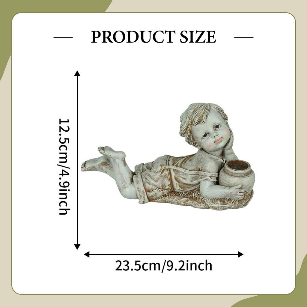 Garden Statue with Light Child Statue Garden Decoration Lying Down Child