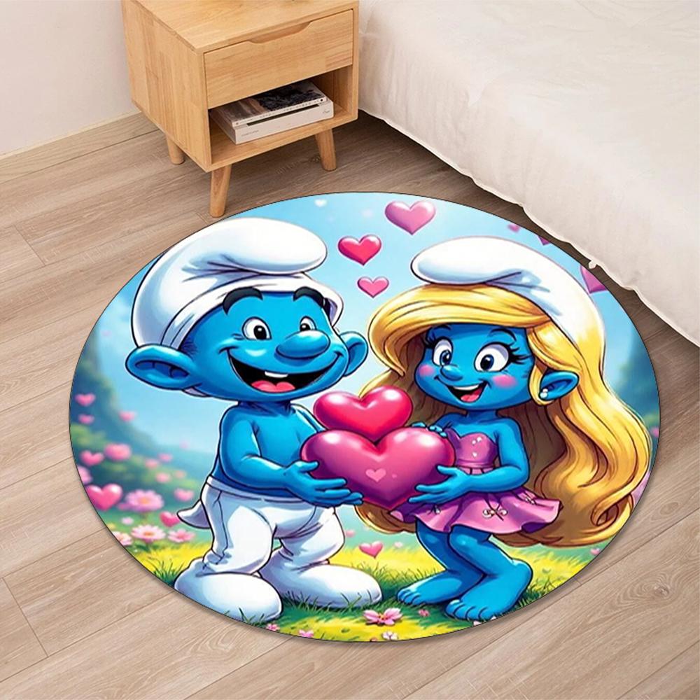 The Smurfs Printed Round Rug Carpet Chair Rug Area Rug Entryway Doormats,for Office Chair Living Room Bedroom Kitchen Room.