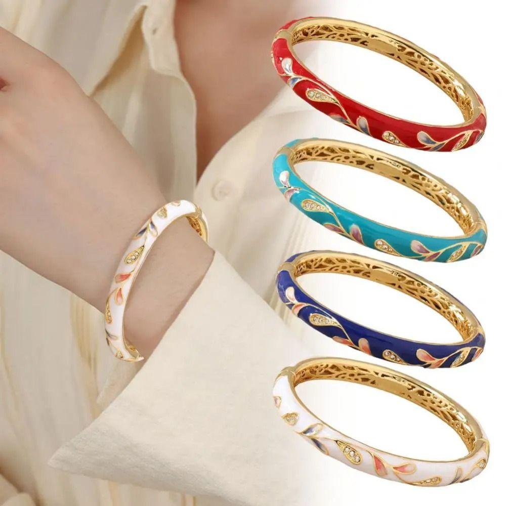 Traditional Hollow Out Flower Bangle Enamel Women's Hand Bracelet  Jewelry Gifts