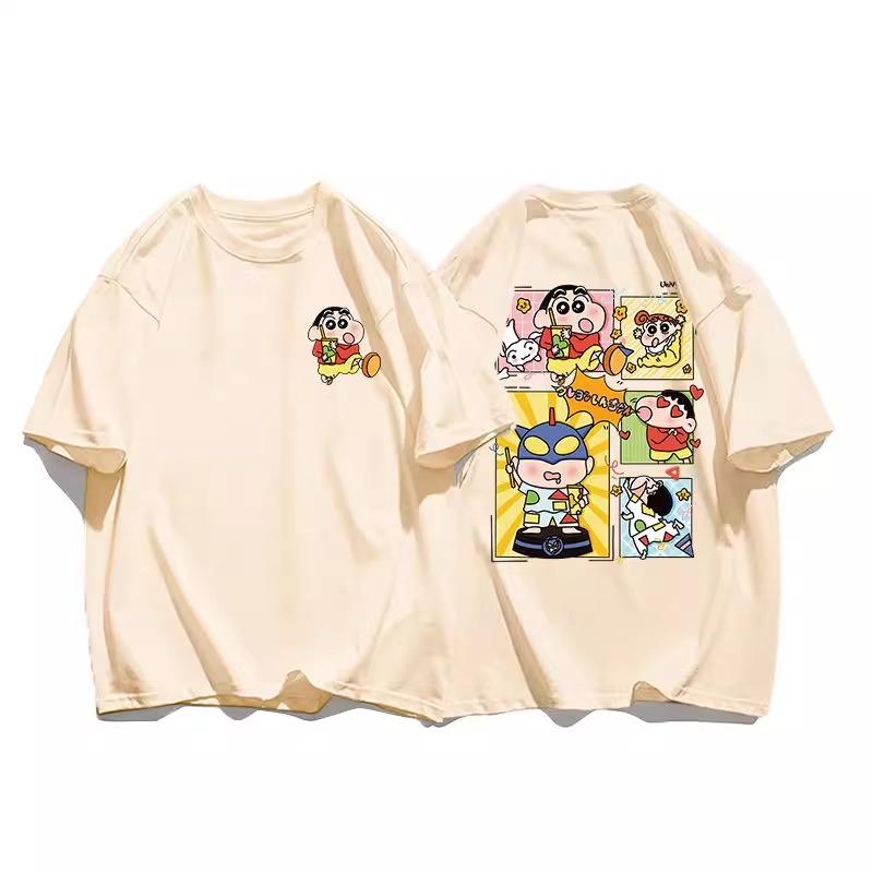 Japanese Anime Crayon Xiaoxin Men's and Women's Short-sleeved T-shirt 2025 Summer Cartoon Pure Cotton Parent-child Clothing Tops