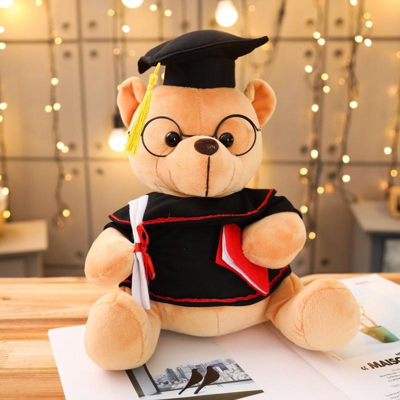 7/9’’ Academic Dress Bear Vivid Cuddleable Pillow Plush for Doll Emotion Appease Non-Deform Office Ornament Gear Store T