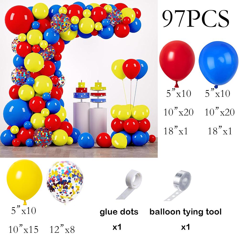 97pcs Carnival Circus Balloons Garland Red Blue Yellow Confetti Balloon Arch Kit Carnival Theme Graduation Birthday Decoration As Picture