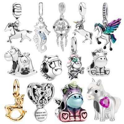 Sparkling Seahorse Unicorn Rocking Horse Dangle Charm Bead Fit Silver Bracelet Necklace DIY Jewelry Gift for Women Girls