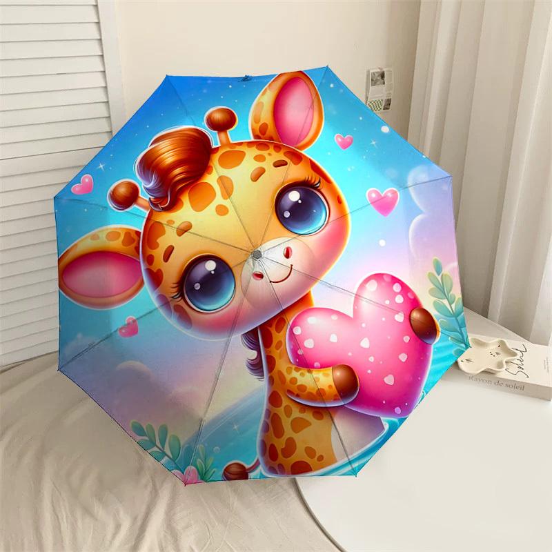 

1pc Giraffe Heart Automatic Open/Close Umbrella Compact Folding Umbrella with 8-Rib Shaft for Women/Men, Elegant Birthday1245S