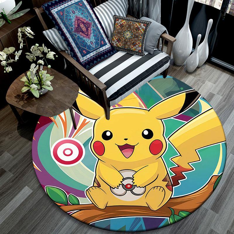 Pikachu,Round Area Rug,Carpet Rug for Living Room Bedroom Sofa Playroom Decor,Non-slip Floor Mat
