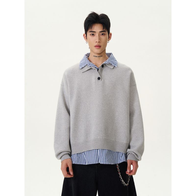 Kisko American Retro Fake Two-Piece Design Lazy Red Knitwear for Men and Women, High-End Loose Casual Knitwear