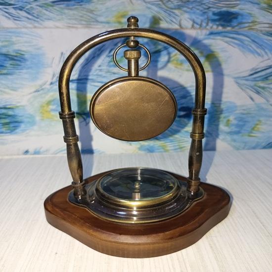 Ceas de birou 15,24 cm Ceas de masă din alamă nautică cu bază busolă de direcție, de colecție maritimă, decorativă și cadou