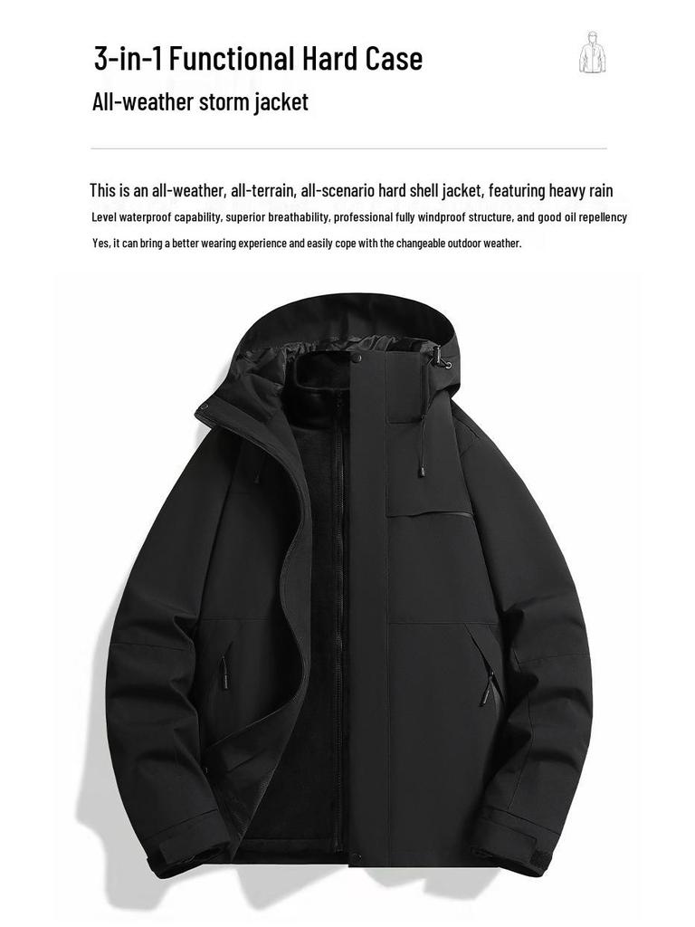 2025 Winter New Three-in-One Men's Casual Hooded Outdoor Jacket - Warm, Loose, Couple Style.