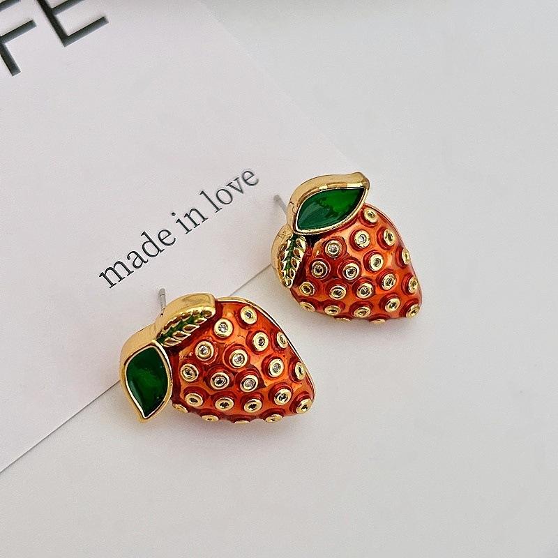 Fresh And Sweet Drip Glazed Strawberry Stud Earrings Creative Cute And Unique Fruit Stud Earrings Light Luxury Fashion Versatile Commuter Earrings