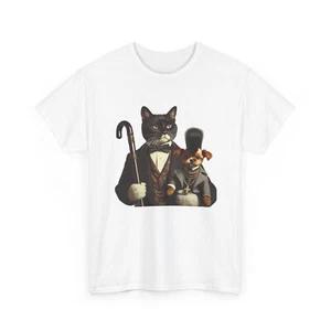 Unisex Adult T Shirt Classy Gentleman Cat Holding Small Dog With Mohawk Chains S