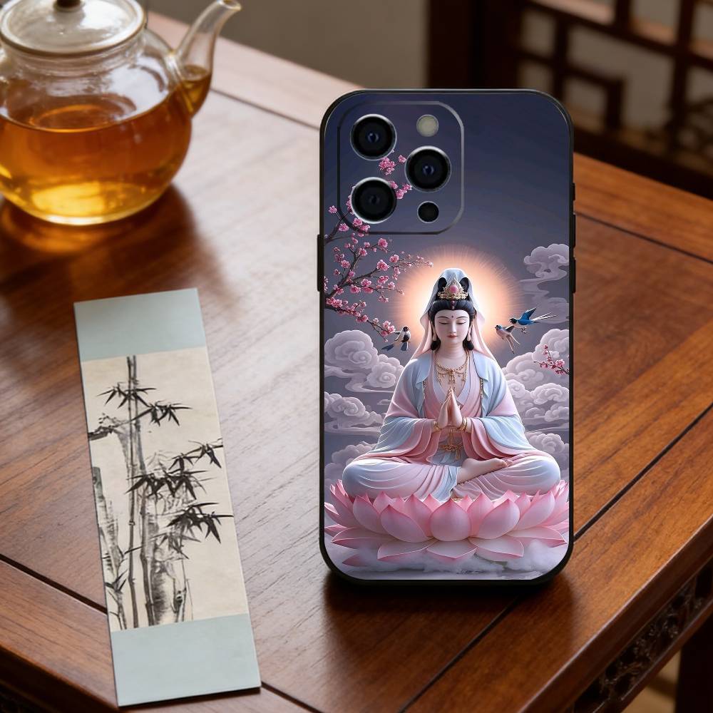 Avalokiteshvara Phone Case For iPhone 17,16,15,14,13,12,11 Plus,Pro Max,XS,Soft Silicone Black Cover