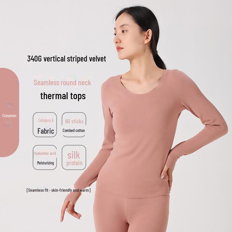 Women's Seamless Thermal Fleece Underwear Suit with Hyaluronic Acid - Slim Fit, Plus Size, Autumn Pants