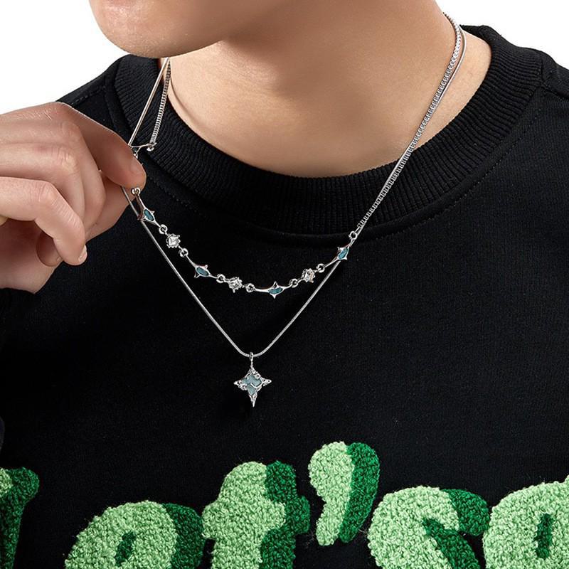 Men's Durable Titanium Steel Cuban Chain Necklace with Zircon Pendant