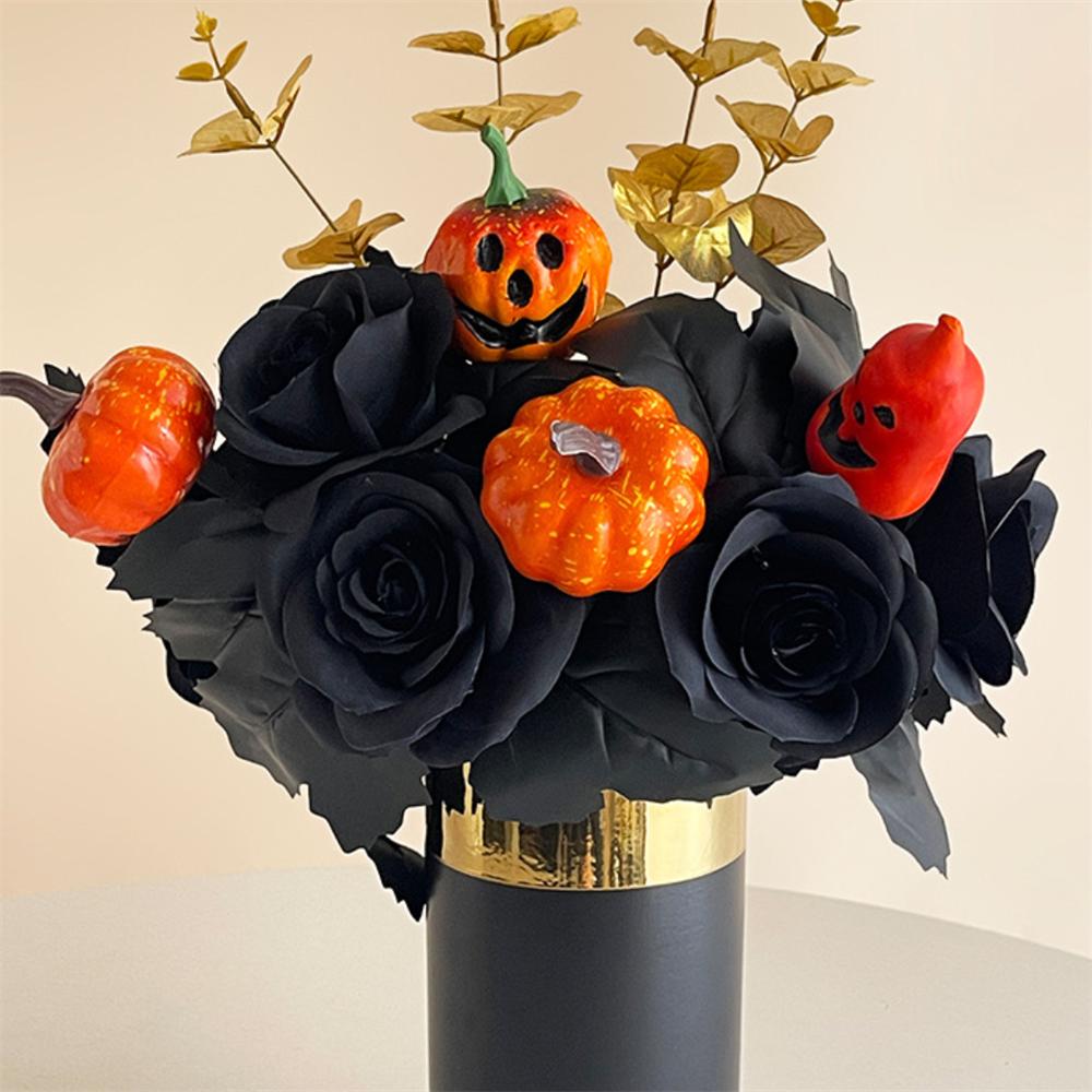 Halloween Zwarte Kunstmatige Rozenbloemen Donkere Horror Gotische Zwarte Gesimuleerde Bloemenbos voor Huis Bruiloft Feest Halloween Decoratie