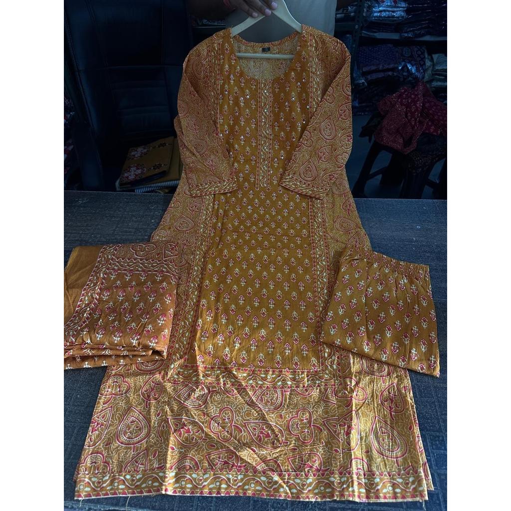 Heavy Cotton Women's Kurti Pant Dupatta Set Indian Designer Top Tunic Kurta Set