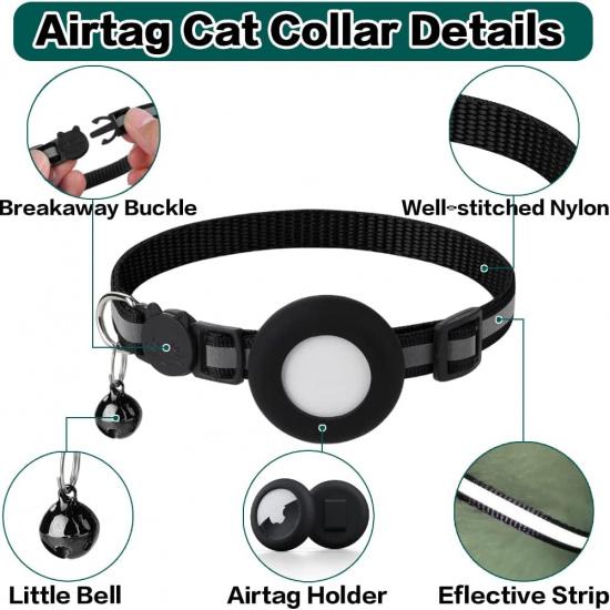 Airtag Cat Collar Breakaway, Reflective Kitten Collar with Apple Air Tag Holder and Bell for Girl Boy Cats, 0.4 Inches in Width and