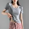 Xueqiman Damen figurbetontes geripptes Rundhals-Kurzarm-T-Shirt