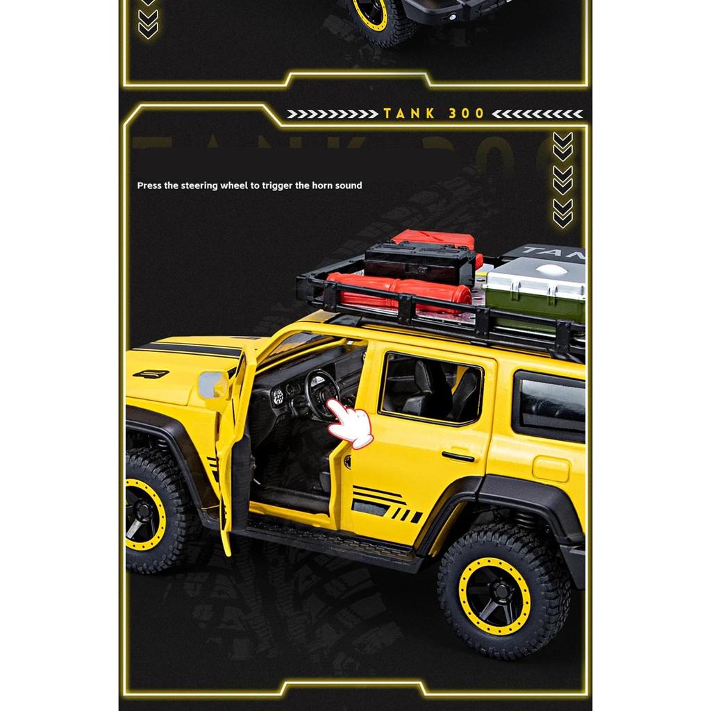 1/24 Off-Road Version Tank 300 Jeeps Car Alloy Car Model Diecast Metal Toy Off-road Vehicles Car Model Sound and Light Kids Gift