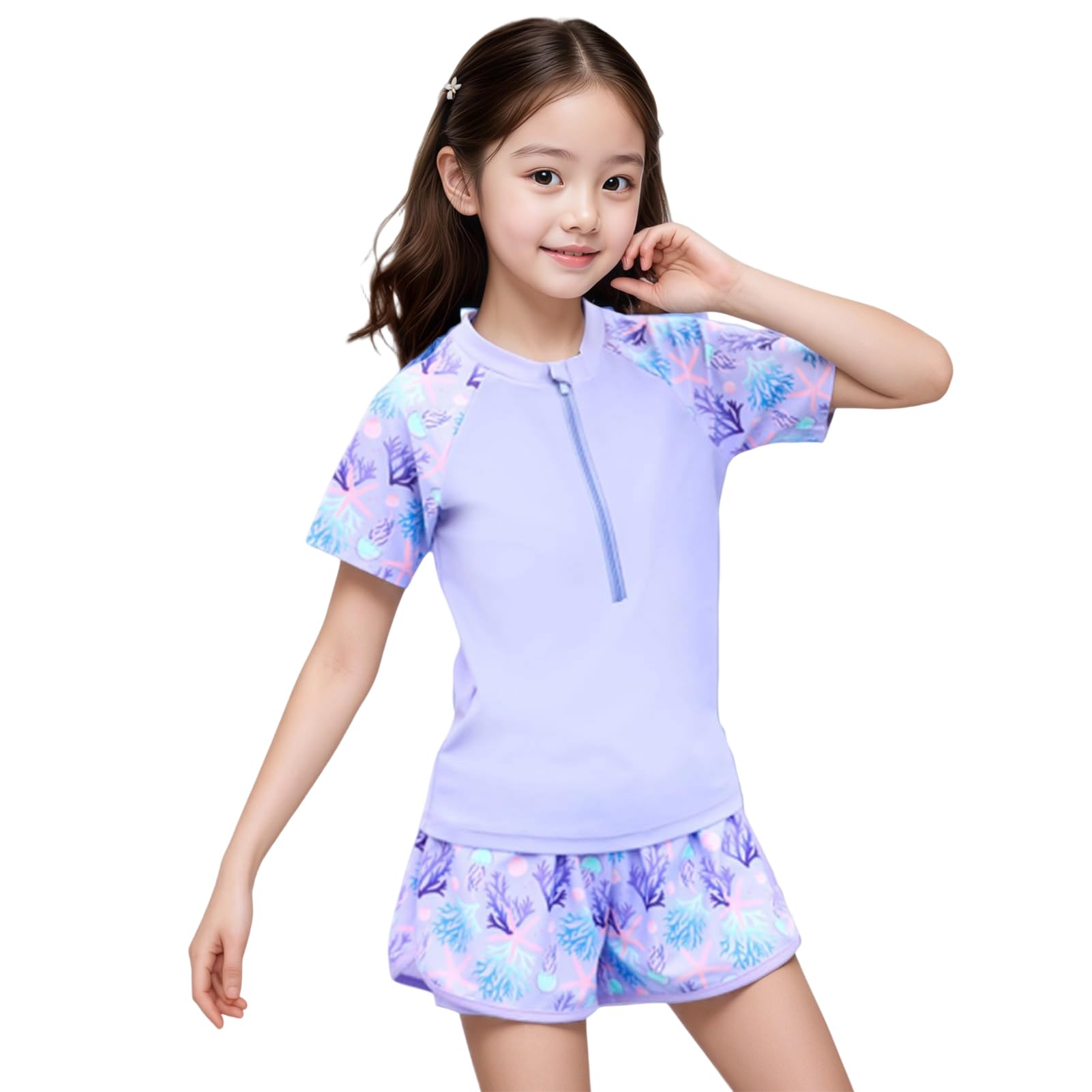 

Купальник для юниоров Короткий купальный начальная школа Верх и низ УФ УФ Вода Горячий море Бассейн [Formemory] Девочки, Раздельный, Набор из 2 предметов, Купальник, Рукав,