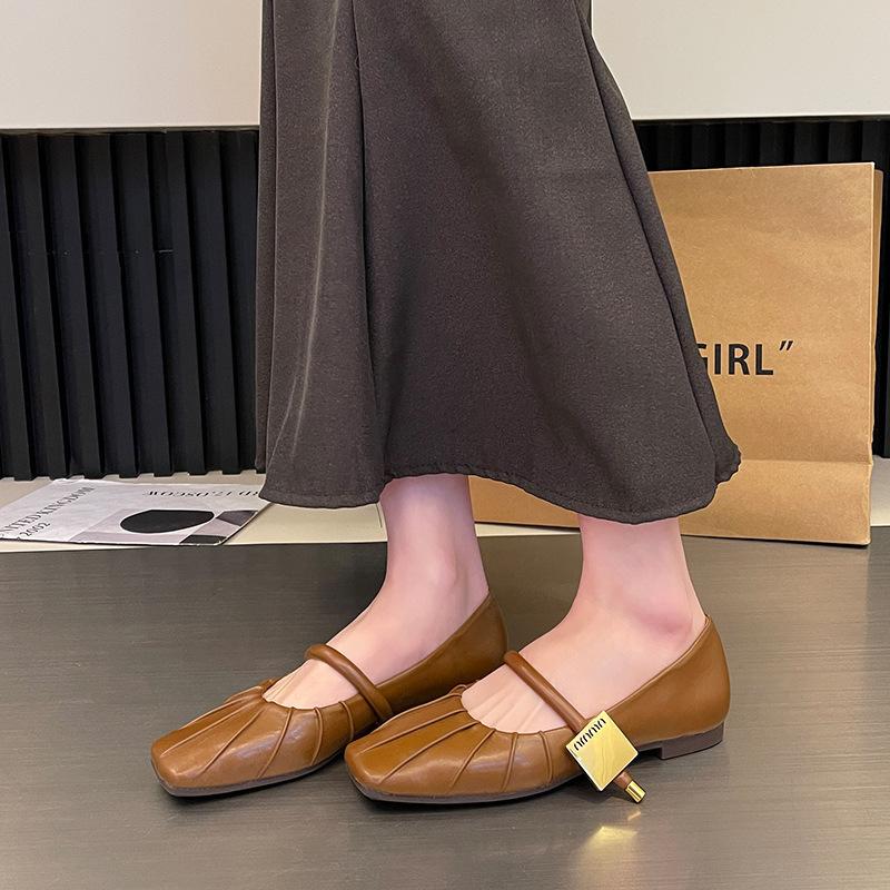 French Mary Jane Shoes Women's Flat-soled Ladyshoes One-word Buckle Single Shoes Spring Soft-soled Fairy Shoes Fat Feet Wide Feet Women's Shoes