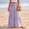 Gonna Maxi da Donna Casual a Vita Elastica, con Volant, Leggera in Cotone e Lino, Lunga, per Vacanze e Mare, Design a Linea A