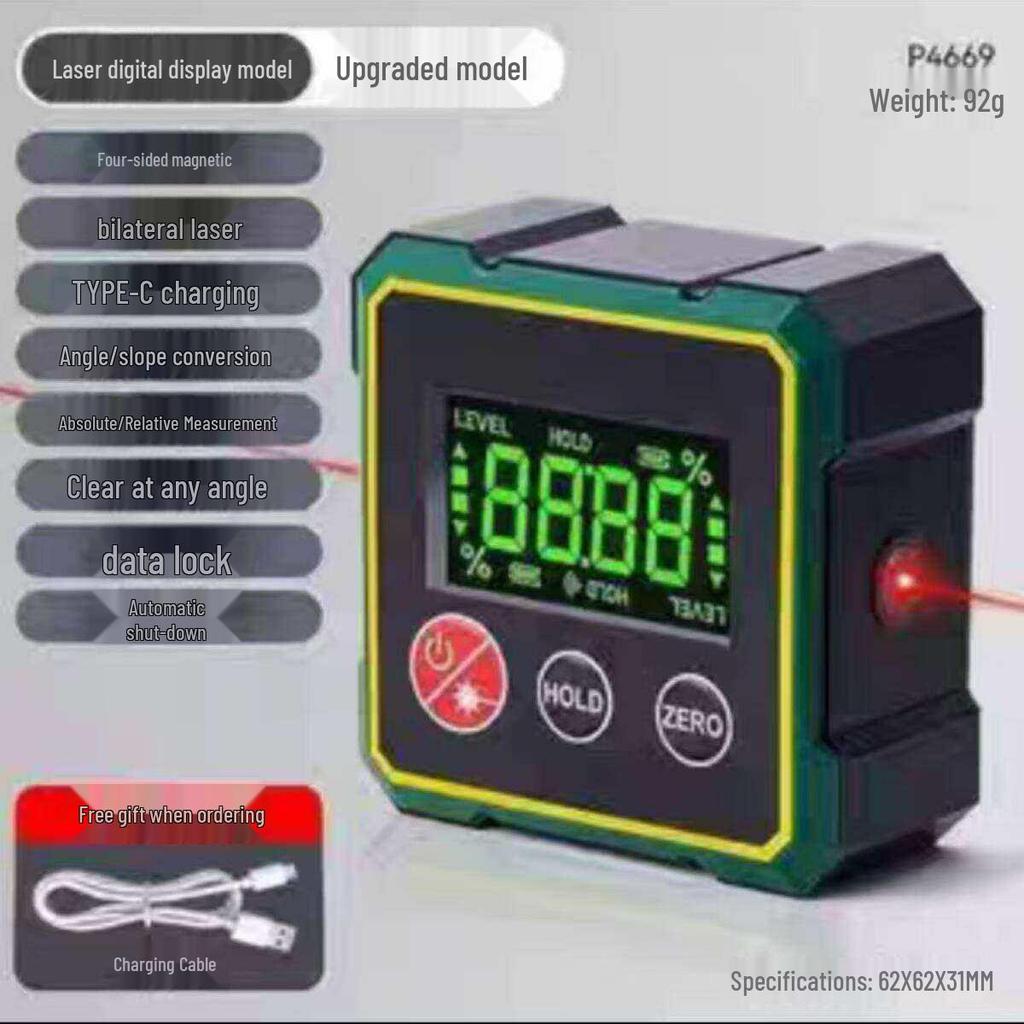 High-Precision Digital Inclinometer with Magnetic Laser Level and Multifunctional Slope Measurement