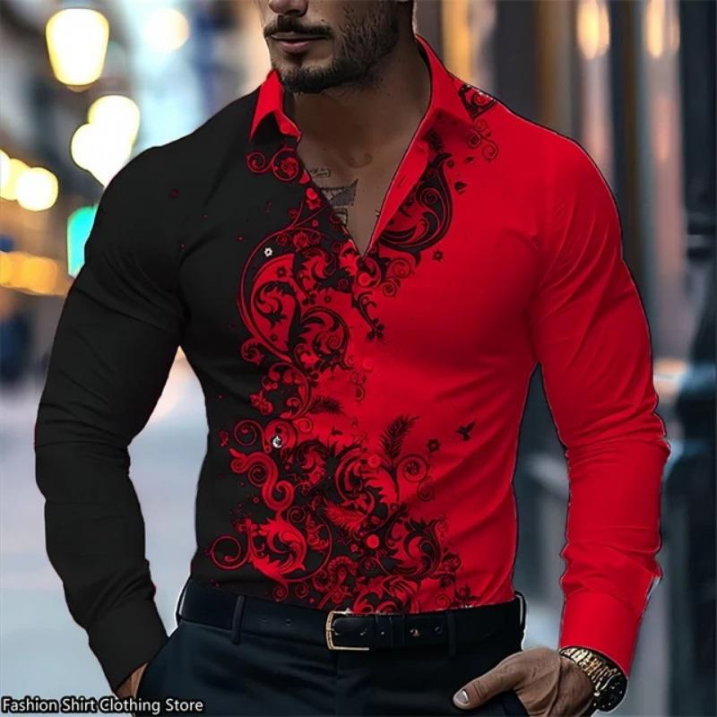 Men S Long Sleeve Button Down Colour Block 3d Printed Casual Shirt