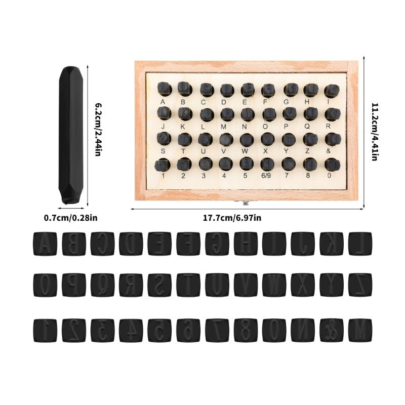 36Pcs Leather Stamping Tool Stainless Steel Handle Number and Letter Stamp Punching Tool 6mm Metal Leather Stamp Tool
