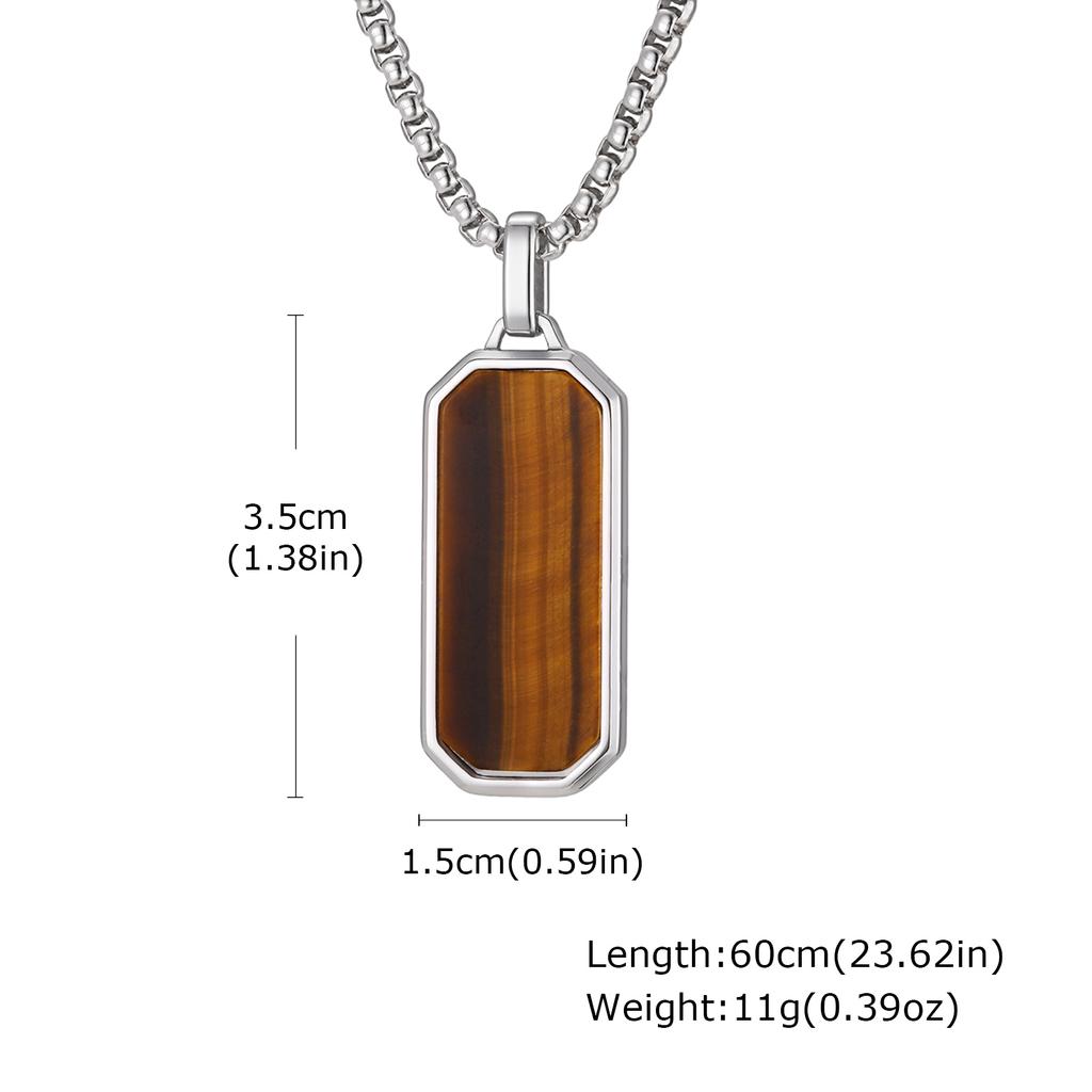 Small Dogtag Tiger Eye Stone Necklace for Men,Stainless Steel Silver Color Natural Stone Pendant,Punk Biker Jewelry Gift