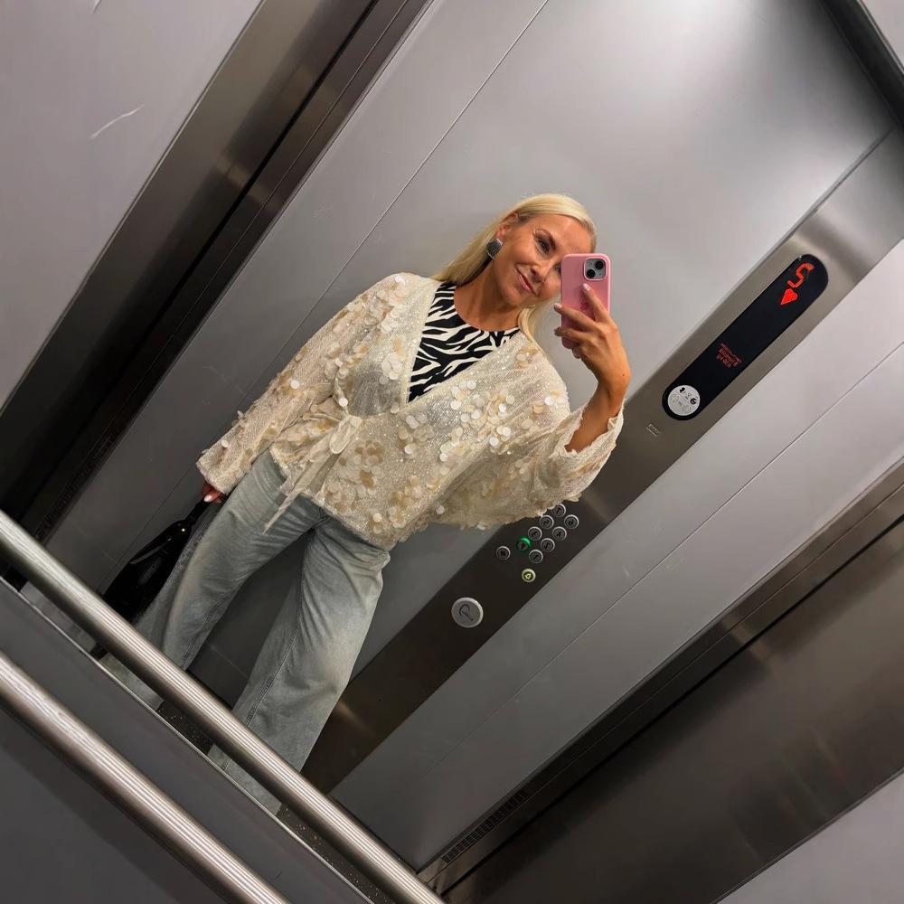 Women'S Fashion Versatile Kimono Sequined Top Nightclub