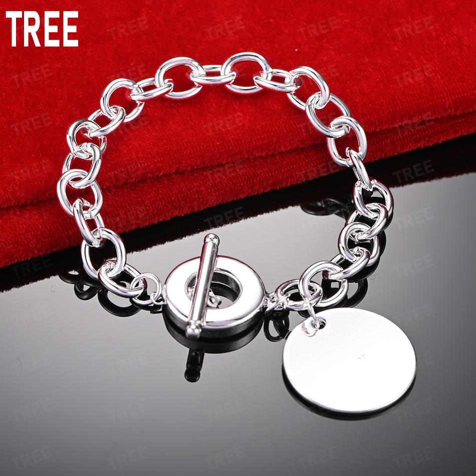 925 Sterling Silver Simple Disc Side Chain Atmospheric Bracelet Gift Jewelry 20CM