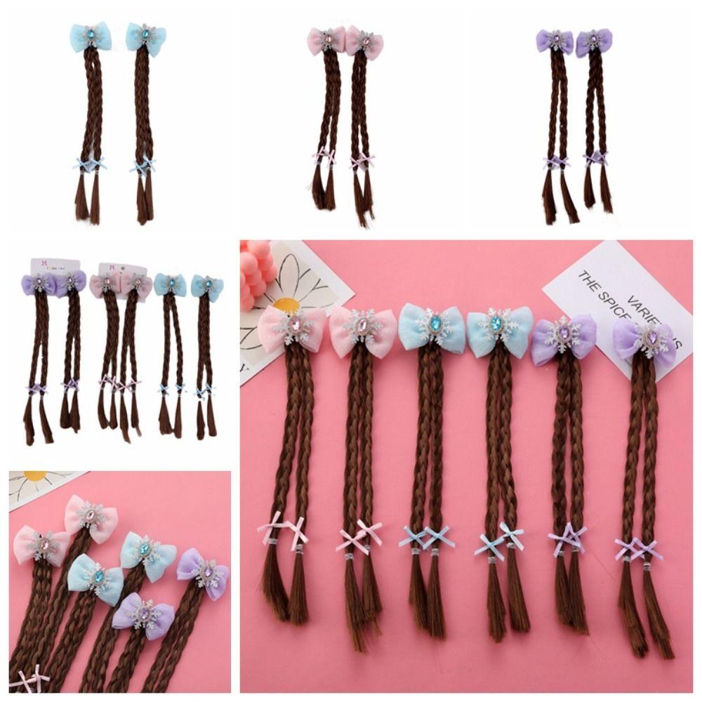 

2pcs Snowflake Cartoon Bow Ponytail Cute Kids Ponytail Princess Girls Braids Wig Daily