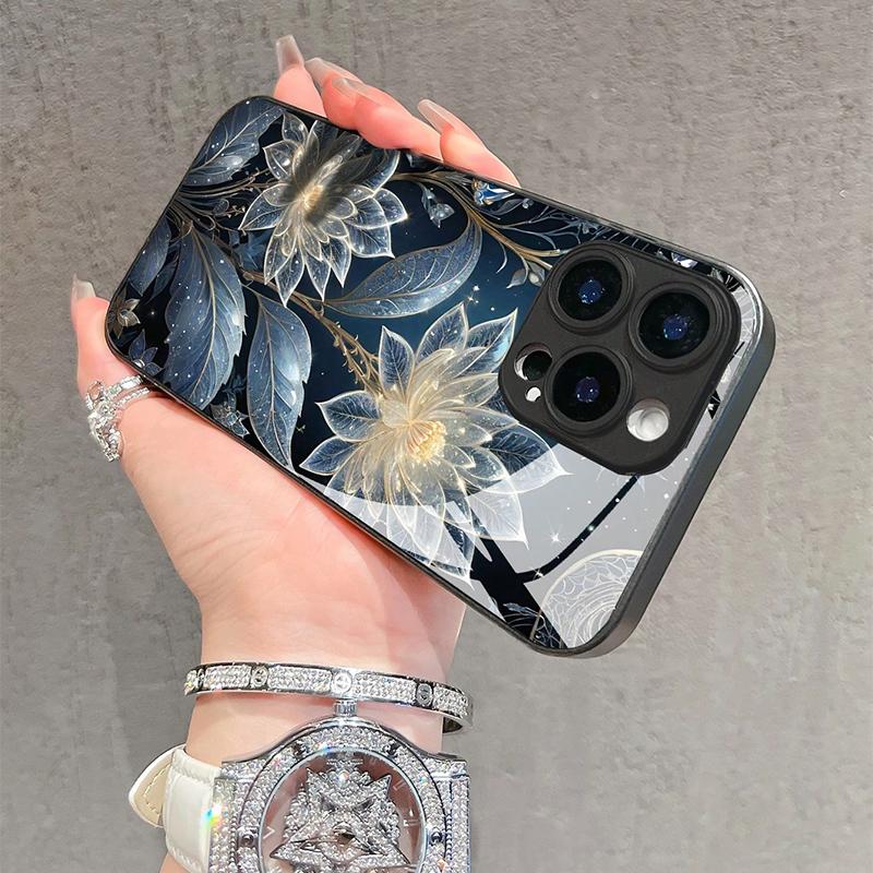 Husă de telefon din sticlă securizată cu model de floare strălucitoare Pentru iPhone 17 16 15 14 Pro Max 13 12 11 Pro 16E 17Air 7 8 Plus XR XS X