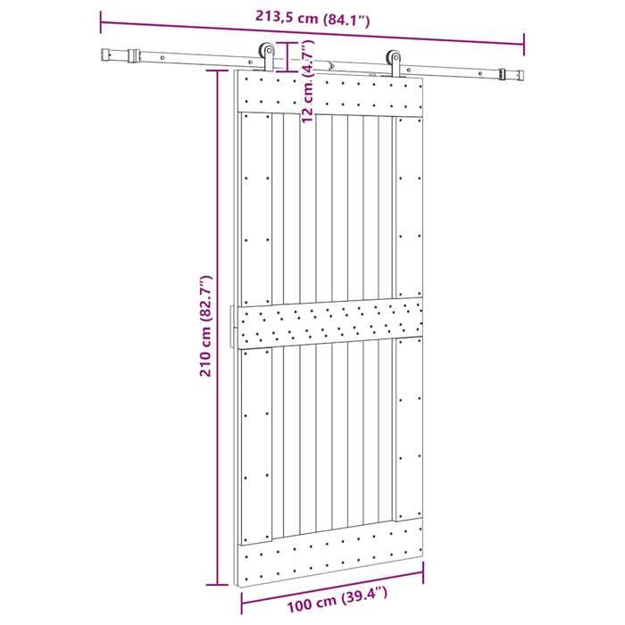 VidaXL Sliding Door and Hardware Kit 100x210 Cm Solid Pine 3332723