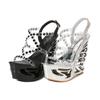Fashion Women Summer Sandals Hollow Out Platform Party Wedges Shoes Fashion Metal Chain Decoration Solid Color Catwalk Model High Heels
