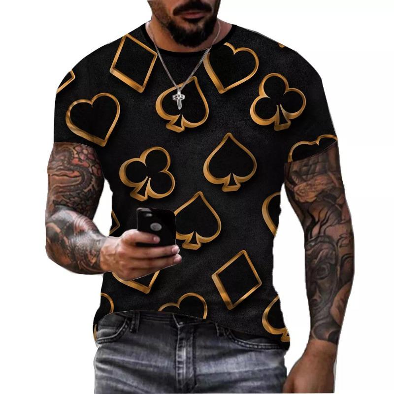 Men's 3D Printed Street Fashion T-Shirt Poker Card Printing Short Sleeve O-Neck Pullover Casual Top