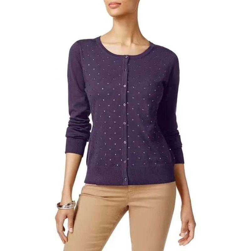 

Кардиган из бисера для вязания, для полных девушек, весенне-летний, для улицы, европейский и американский, больших размеров, женская одежда, рубашка для кондиционирования воздуха, тонкий, элегантный 269 Dark purple XL