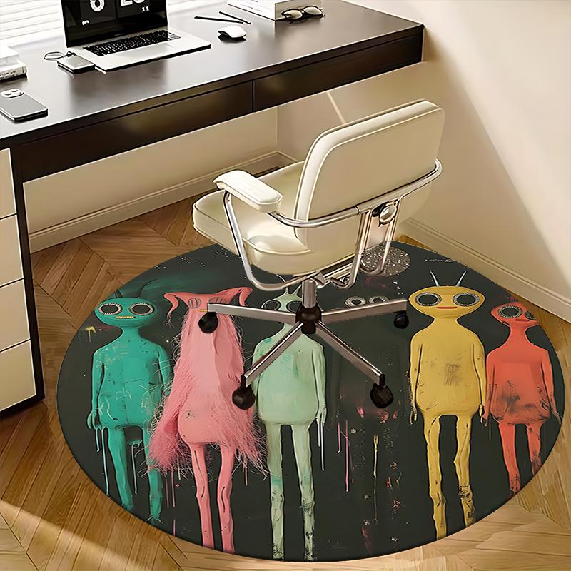 Colorful Alien Round Chair Mat - Home Decor, Office Carpet, Gift for Any Room0253b