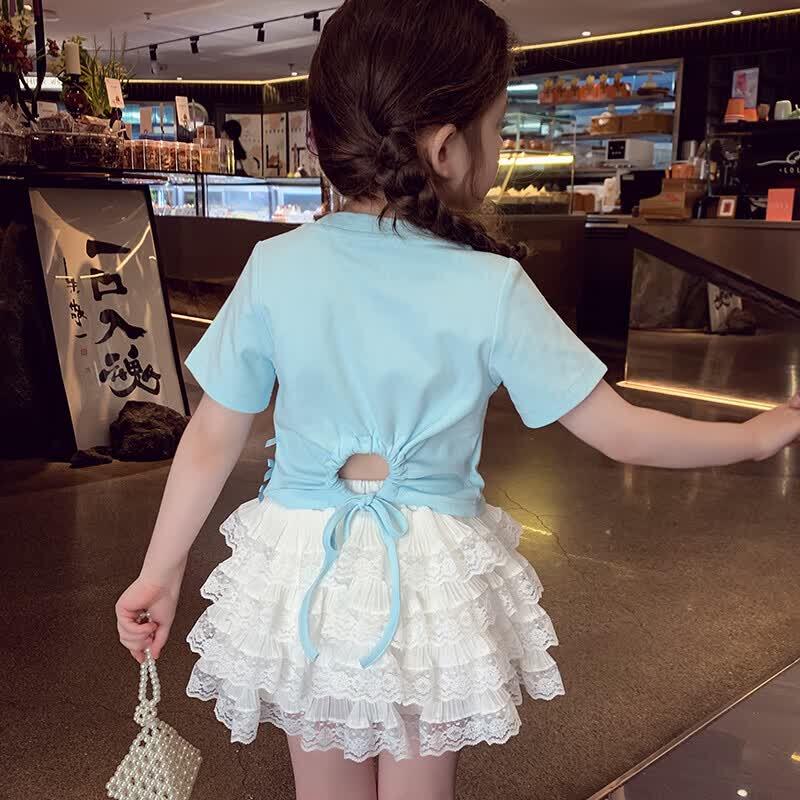 MIMIHELLO Girls  Korean Style Solid Short Sleeve T-Shirt 130