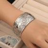 Lotus Silver Opening Bangle Vintage Thai Wrist Jewelry Carved Wide Bracelet  Party