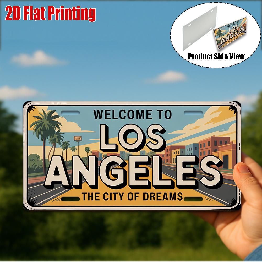 D Flatpc Vintage Metallschild Nur zur Dekoration Außenwandkunst (  ) Willkommen zum Los Angeles Schild Die Stadt 15x30cm(5.9x7.8inch)
