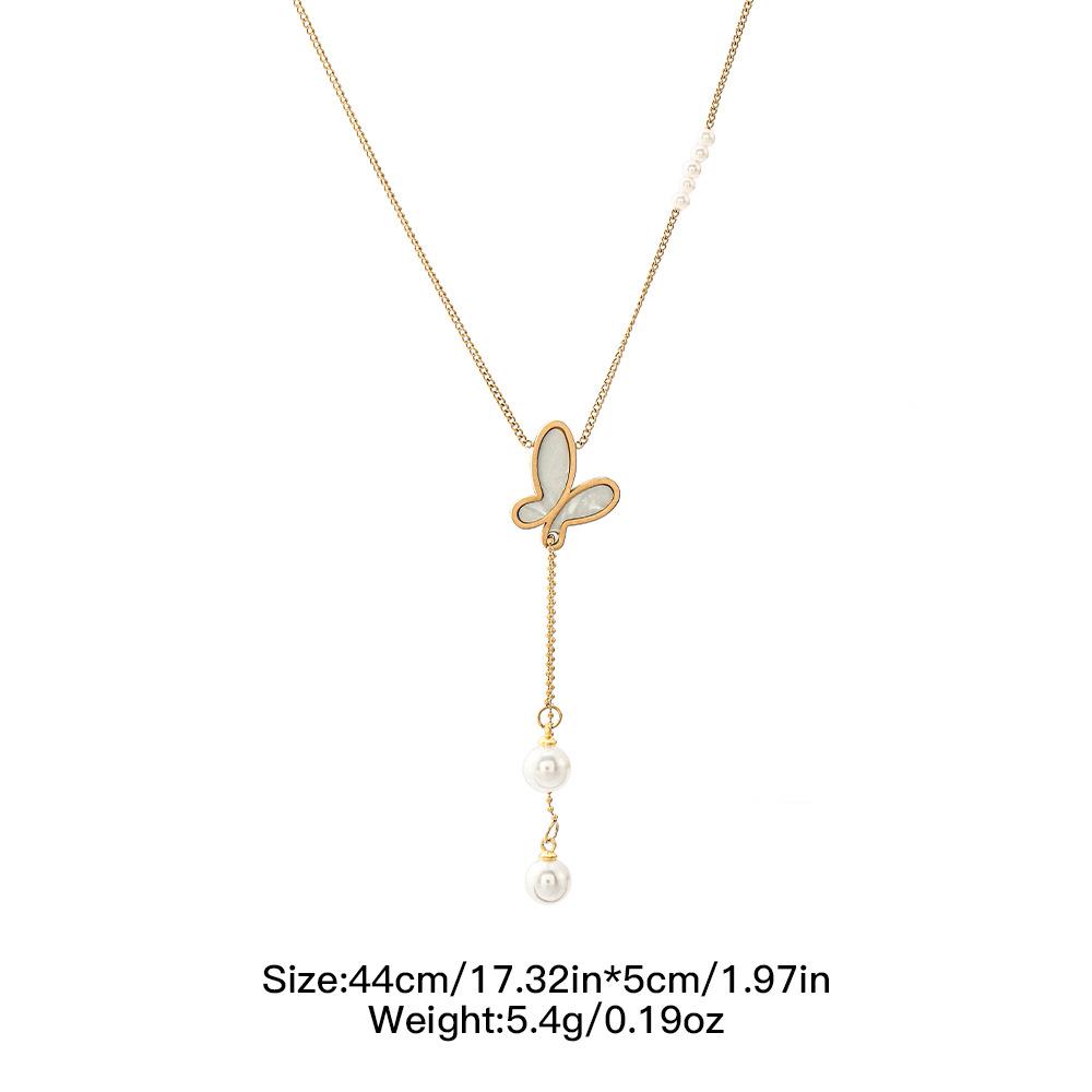 GEMCHIC Women s Butterfly Pearl Pendant Necklace and Heart Bracelet Set, Gold Plated Titanium Steel Fashion Jewelry