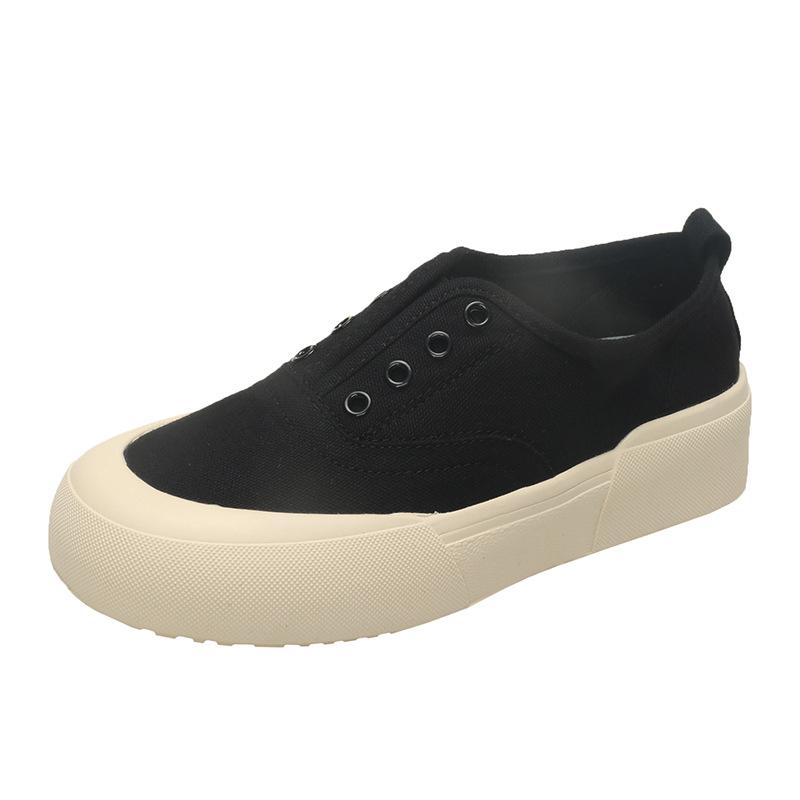 

[Fanfuna] Low-top canvas shoes for women s 2025 new summer lazy one-pedal shoes versatile platform casual board shoes 40 чёрный