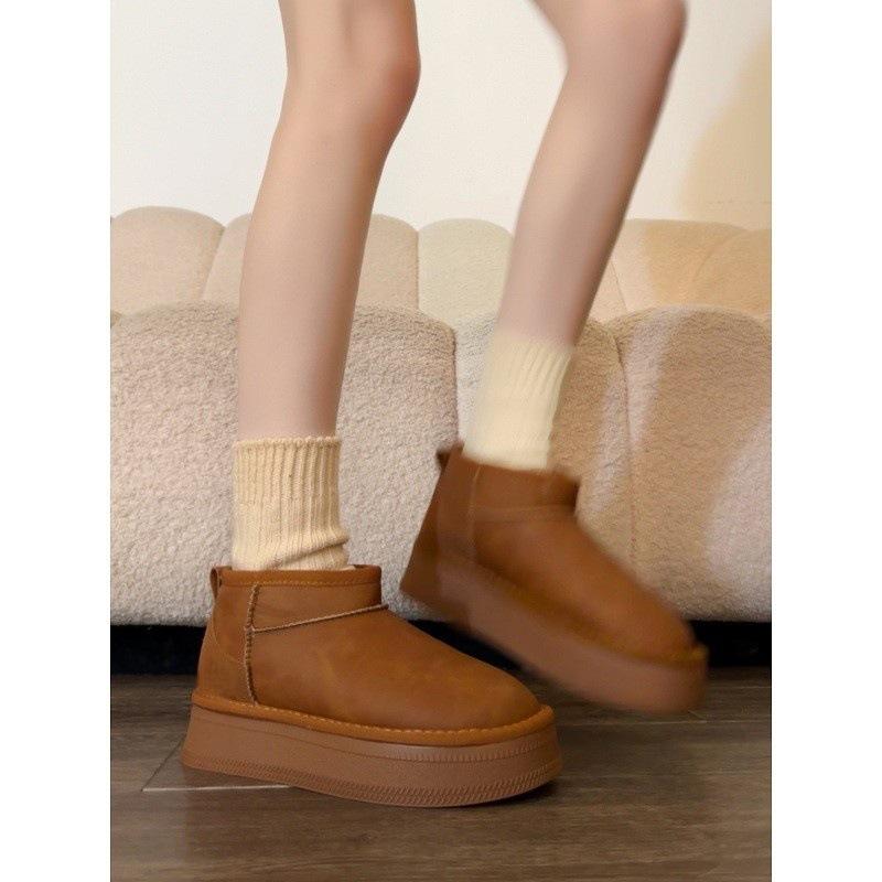 Huge good-looking snow boots winter velvet thickened warm platform cotton shoes one pedal short boots