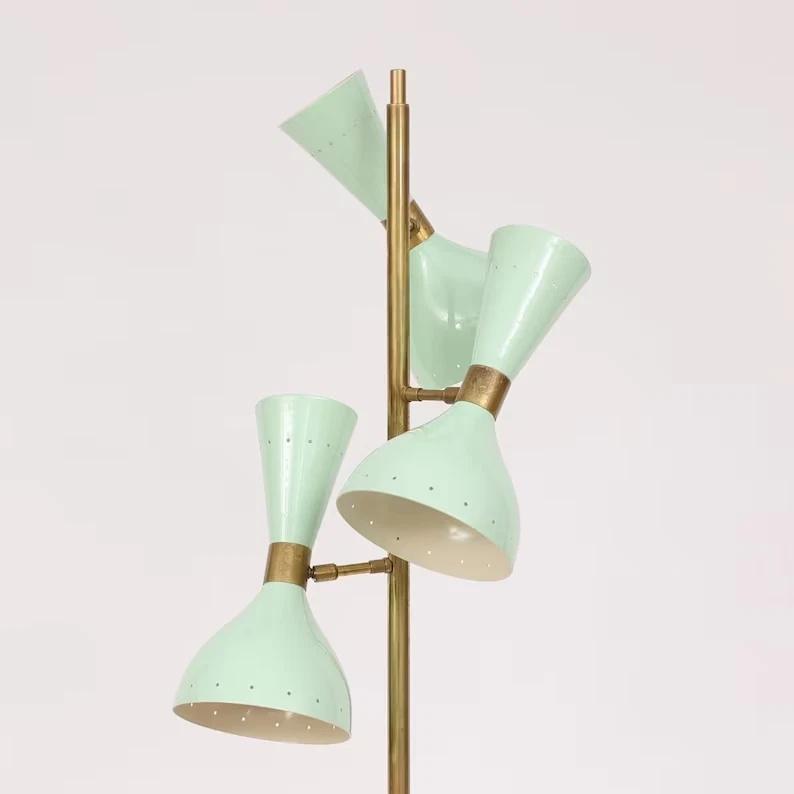 1920s Mid Century Italian Style Brass Floor Lamp with Base and Cone Shaped